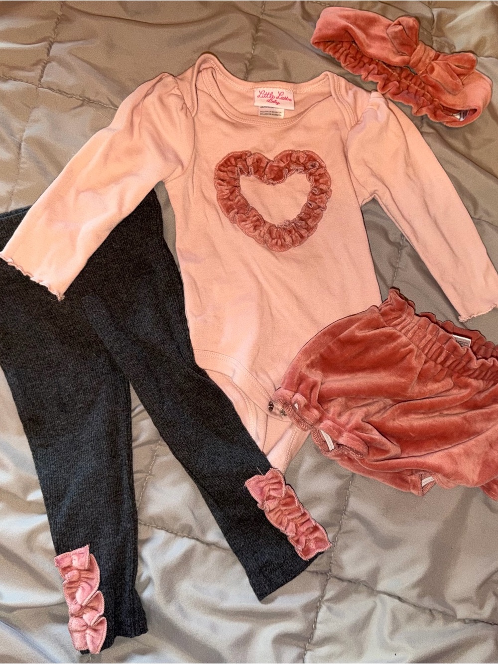 Little Lass Pink Ruffle Heart Baby Bodysuit